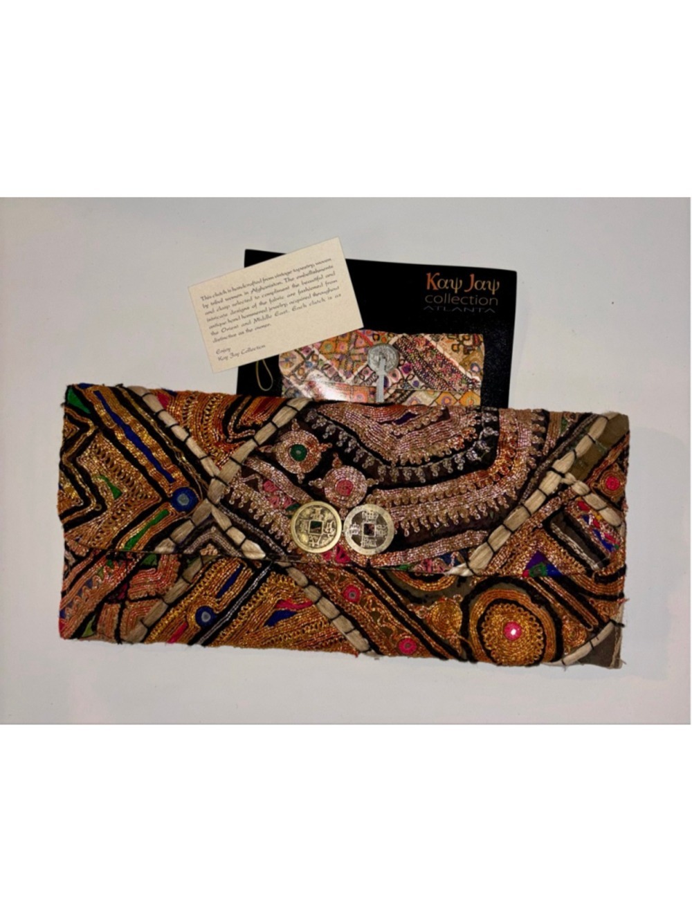 NEW Kay Jay Hand Crafted Artisan Couture Tapestry Unique Ethnic Clutch Wristlet